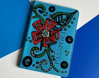 Passport Cover Case Hand Painted || ART TO WEAR Collection Travel Accessory Organizer || Travel Gift || Gift For Her || One of A Kind Gift