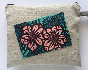 Hand Painted Wristlet Clutch Bag ART TO WEAR Collection "Postcard" Artist Holly A Jones Handmade Handbag