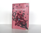 Pretty Pink Passport Cover Hand Painted Travel Accessory Art To Wear Collection by Miami Artist Holly A. Jones
