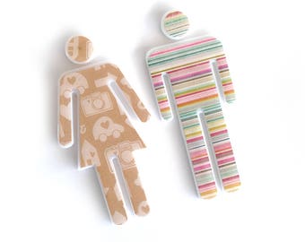 Bathroom Sign, Wall Art Decor - Kraft Shapes and Lines - Male & Female Sign