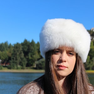 Alpaca Fur Hat - Super Soft - Cream White - Adult Medium, satin lined