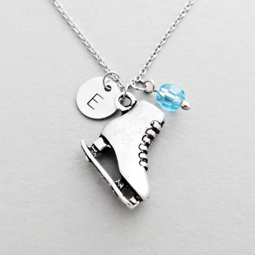 Ice Skate Necklace With Personalized Initial Silver Ice Skate Etsy