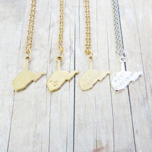 West Virginia Necklace West Virginia State Charm Necklace Personalized in Gold or Silver (Sterling Silver, 14k Gold Filled, Brass, Silver)