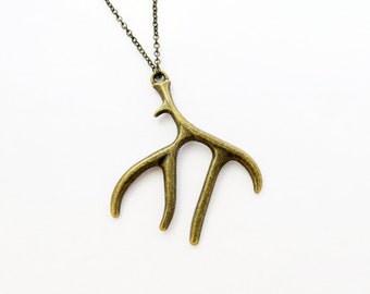 Antler Necklace (Handcrafted Brass Charm Necklace, Deer Antler Necklace, Deer Necklace)