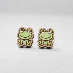 Wooden Frog Earrings (Hand Painted Earrings, Minimal Earrings, Wooden Earrings, Frog Studs, Stud Earrings)