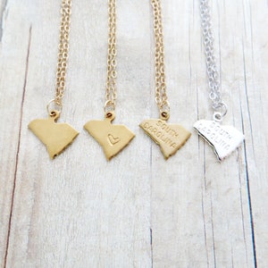 South Carolina Necklace South Carolina State Charm Necklace Personalized in Gold or Silver (Sterling Silver, 14k Gold Filled, Brass, Silver)