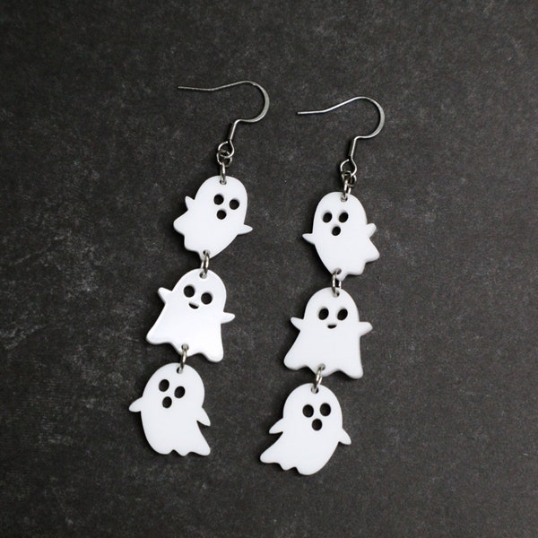 Halloween Floating Ghost Earrings (Dangle Earrings, Acrylic Ghost Earrings)