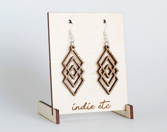 Wooden Earrings with Triangle Geometric Design (Triangle Earrings, Diamond Shape Earrings, Baltic Birch Earrings, Dangle Earrings)