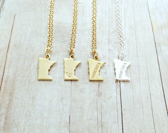 Minnesota Necklace Minnesota State Charm Necklace Personalized in Gold or Silver (Sterling Silver, 14k Gold Filled, Brass, Silver Plated)