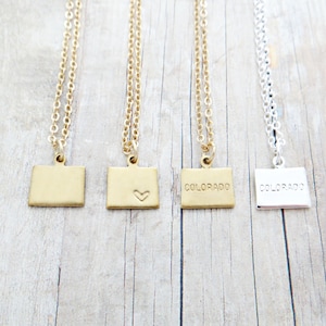 Colorado Necklace Colorado State Charm Necklace Personalized in Gold or Silver (Sterling Silver, 14k Gold Filled, Brass, Silver Plated)