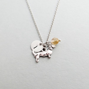 Dachshund Necklace with Personalized Initial, Silver Dachshund Charm, and Custom Bead (Dachshund Initial Necklace, Doxie Charm Necklace)