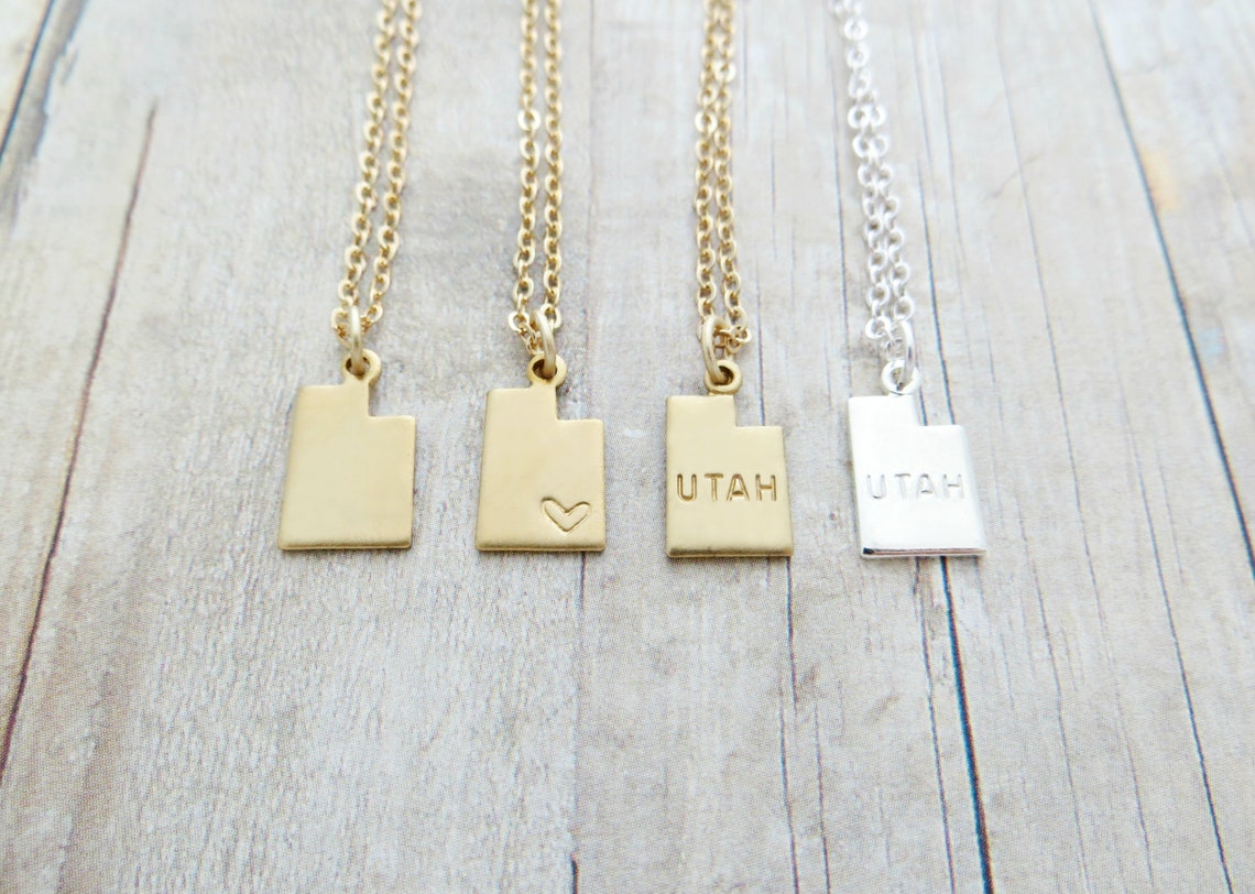 Utah Necklace Utah State Charm Necklace Personalized in Gold Etsy