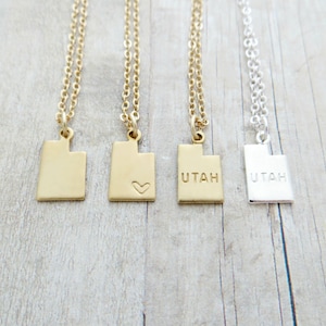 Utah Necklace Utah State Charm Necklace Personalized in Gold or Silver Sterling Silver, 14k Gold Filled, Brass, Silver Plated image 1