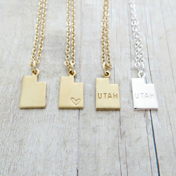 Utah Necklace Utah State Charm Necklace Personalized in Gold or Silver (Sterling Silver, 14k Gold Filled, Brass, Silver Plated)