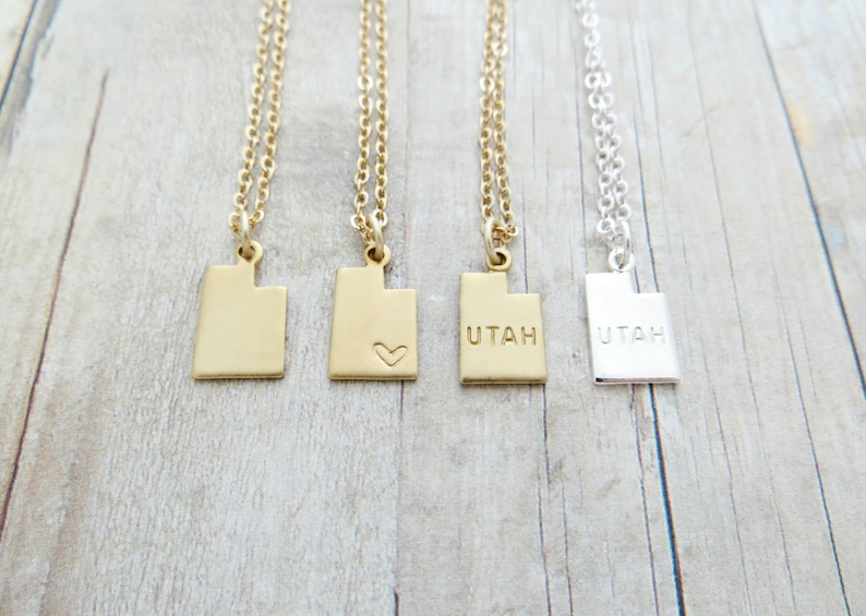 Utah Necklace Utah State Charm Necklace Personalized in Gold or Silver Sterling Silver, 14k Gold Filled, Brass, Silver Plated image 1