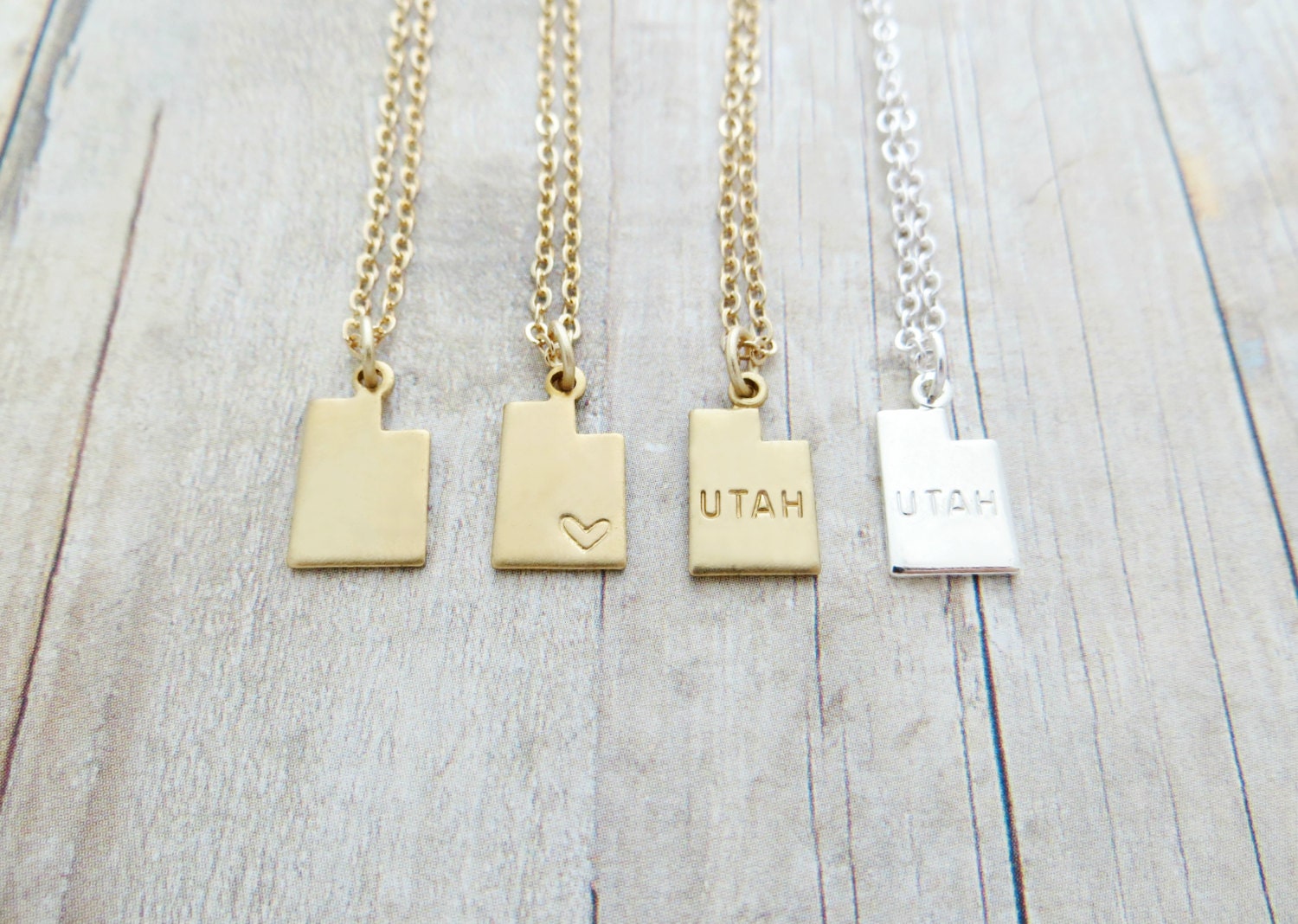 Utah Necklace Utah State Charm Necklace Personalized in Gold or Silver (Sterling Silver, 14k Gold Filled, Brass, Silver Plated)