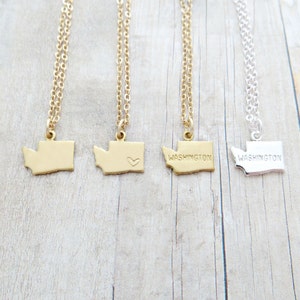 Washington ketting Washington staat bedelketting gepersonaliseerd in goud of zilver (sterlingzilver, 14k gold filled, messing, verzilverd)