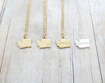 Washington Necklace Washington State Charm Necklace Personalized in Gold or Silver (Sterling Silver, 14k Gold Filled, Brass, Silver Plated)