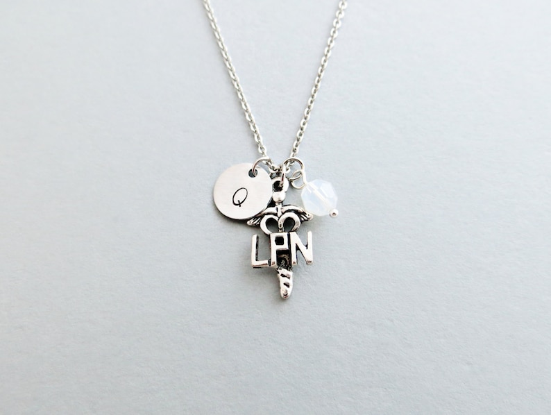 and Custom Bead LPN Necklace with Personalized Initial Lpn Initial Necklace, Lpn Charm Necklace Silver LPN Charm