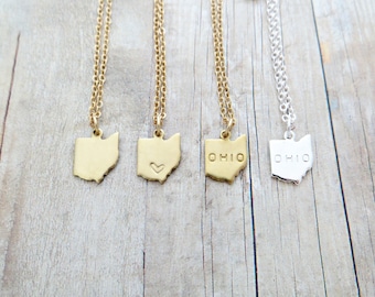 Ohio Necklace Ohio State Charm Necklace Personalized in Gold or Silver (Sterling Silver, 14k Gold Filled, Brass, Silver Plated)