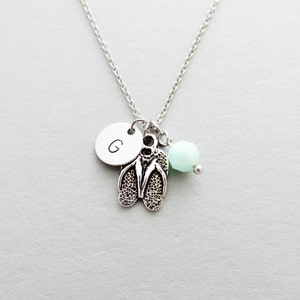 Flip Flop Necklace with Personalized Initial, Silver Flip Flop Charm, and Custom Bead (Initial Necklace, Flipflops Charm Necklace)