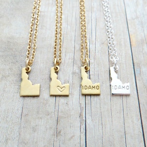 Idaho Necklace Idaho State Charm Necklace Personalized in Gold or Silver (Sterling Silver, 14k Gold Filled, Brass, Silver Plated)