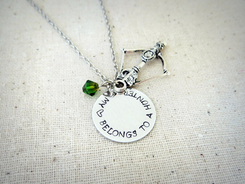 My Heart Belongs To A Hunter Necklace Hand Stamped Bow And Image 0