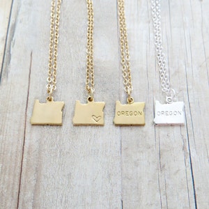 Oregon Necklace Oregon State Charm Necklace Personalized in Gold or Silver (Sterling Silver, 14k Gold Filled, Brass, Silver Plated)