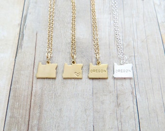 Oregon Necklace Oregon State Charm Necklace Personalized in Gold or Silver (Sterling Silver, 14k Gold Filled, Brass, Silver Plated)