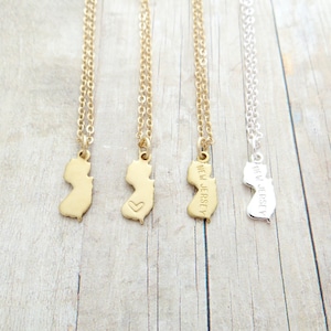 New Jersey Necklace New Jersey State Charm Necklace Personalized in Gold or Silver (Sterling Silver, 14k Gold Filled, Brass, Silver Plated)