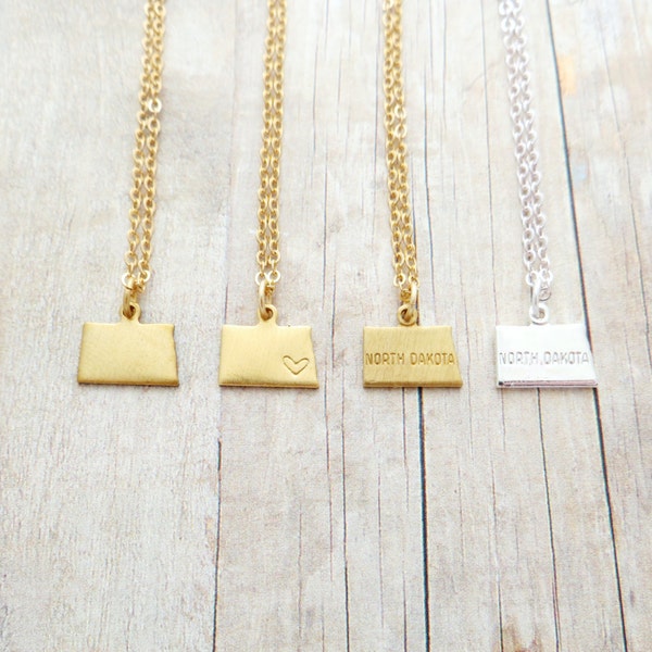 North Dakota Necklace North Dakota State Charm Necklace Personalized in Gold or Silver (Sterling Silver, 14k Gold Filled, Brass, Silver)