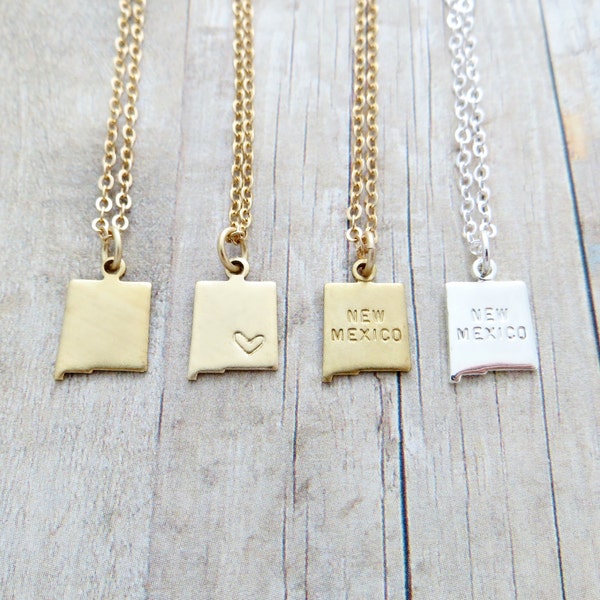 New Mexico Necklace New Mexico State Charm Necklace Personalized in Gold or Silver (Sterling Silver, 14k Gold Filled, Brass, Silver Plated)