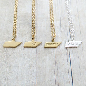 Tennessee Necklace Tennessee State Charm Necklace Personalized in Gold or Silver (Sterling Silver, 14k Gold Filled, Brass, Silver Plated)