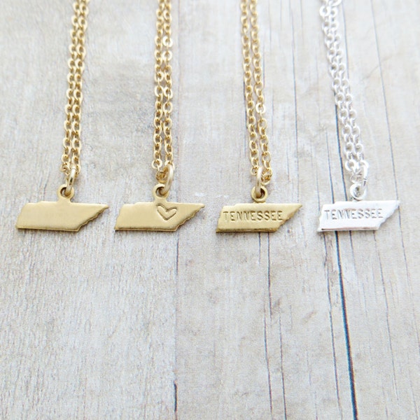 Tennessee Necklace Tennessee State Charm Necklace Personalized in Gold or Silver (Sterling Silver, 14k Gold Filled, Brass, Silver Plated)