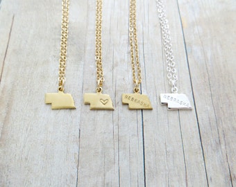 Nebraska Necklace Nebraska State Charm Necklace Personalized in Gold or Silver (Sterling Silver, 14k Gold Filled, Brass, Silver Plated)