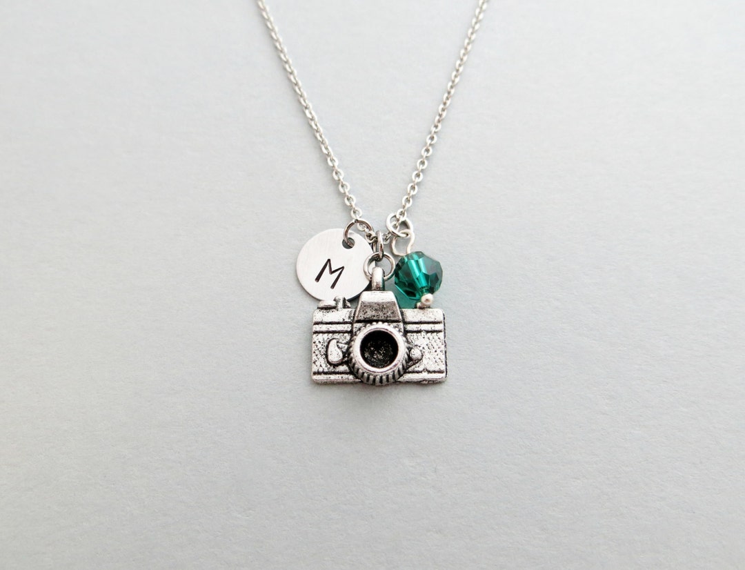 Camera Necklace With Personalized Initial, Silver Camera Charm, and ...