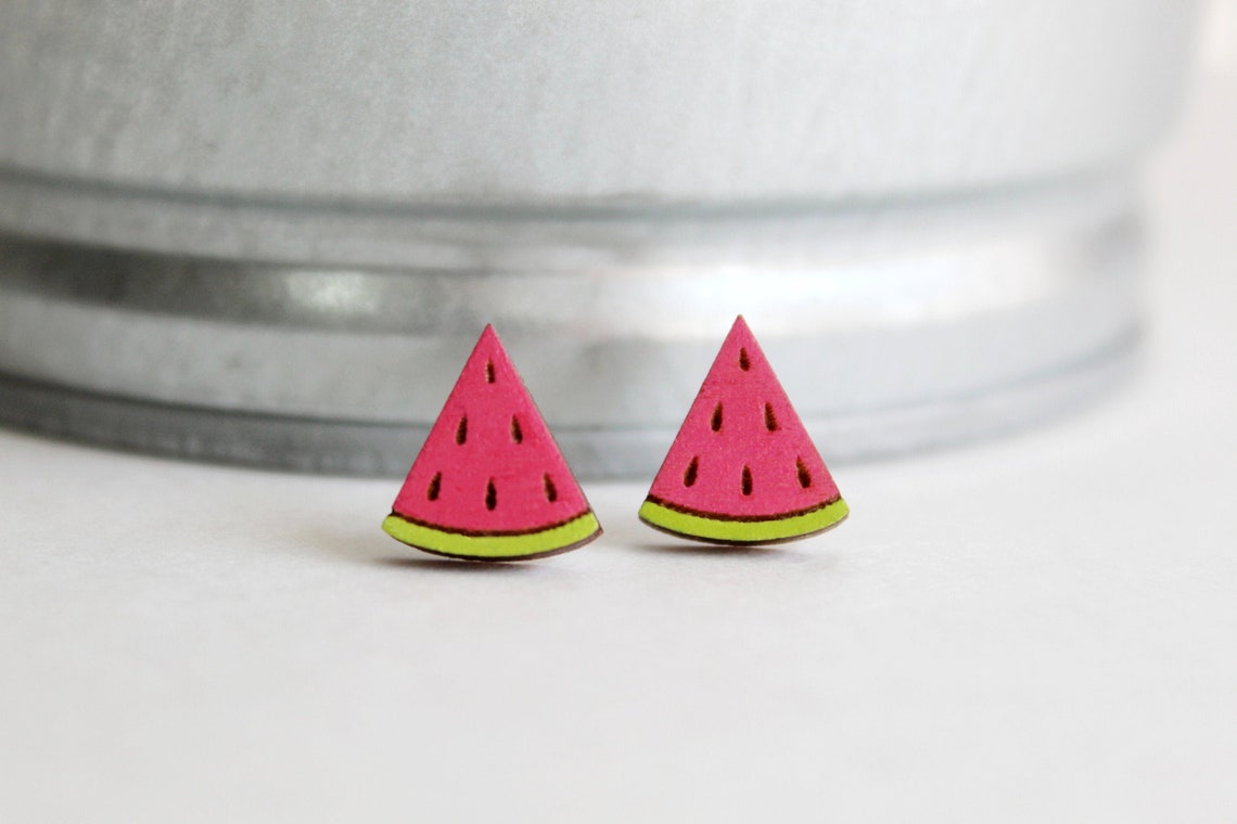 Wooden Watermelon Earrings hand Painted Earrings Baltic Etsy