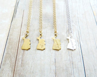 Michigan Necklace Michigan State Charm Necklace Personalized in Gold or Silver (Sterling Silver, 14k Gold Filled, Brass, Silver Plated)