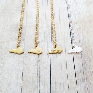 Kentucky Necklace Kentucky State Charm Necklace Personalized in Gold or Silver (Sterling Silver, 14k Gold Filled, Brass, Silver Plated)