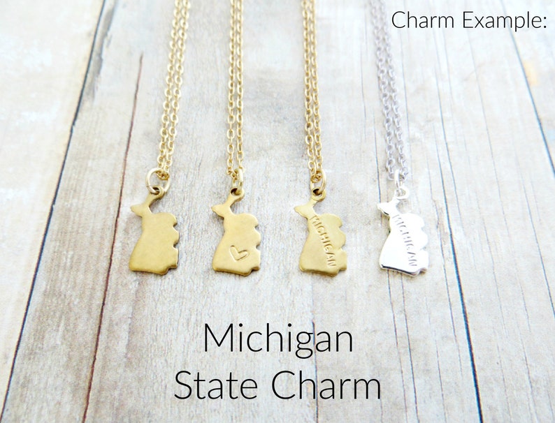 State Charm Personalized Gold Necklace with Two States State Charm Necklace, State Necklace, Double States, Gold Plated, 14k Gold Filled image 2