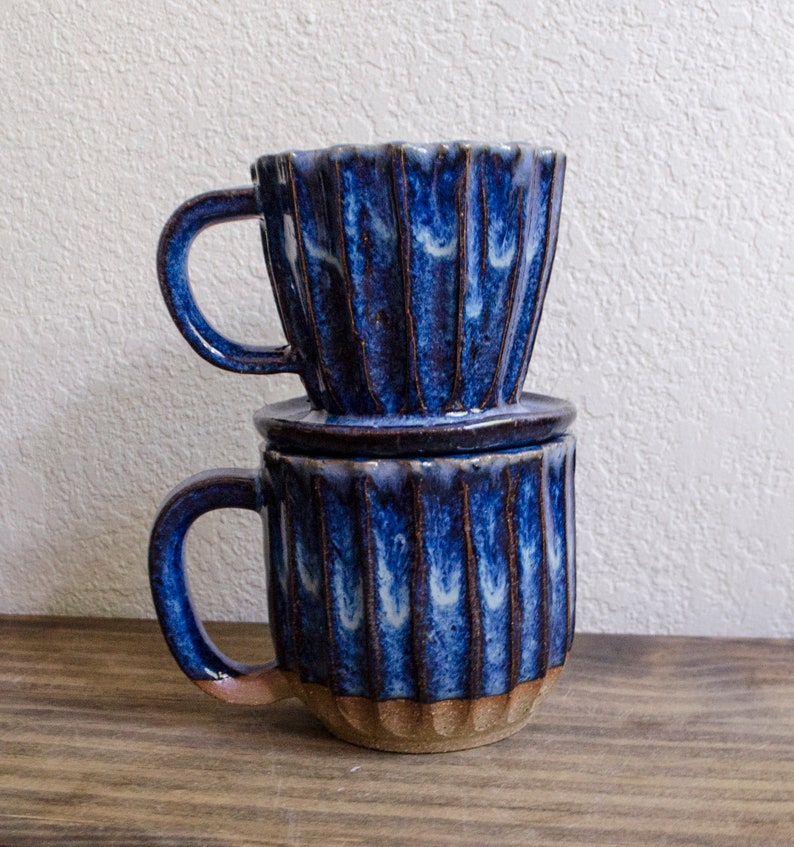 Blue Carved Pour Over Set