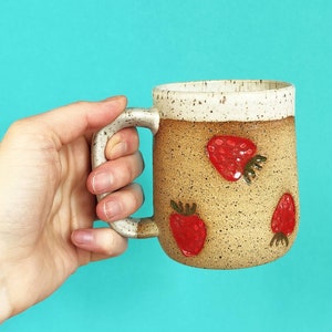 Pre Order! Handmade Ceramic Mug in Strawberry Stamp / Strawberry Baby Mug