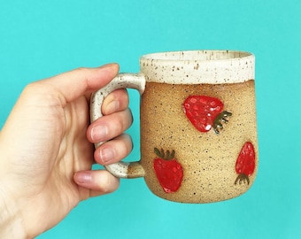 Pre Order! Handmade Ceramic Mug in Strawberry Stamp / Strawberry Baby Mug