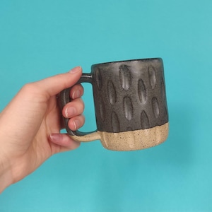 Carved Ceramic Mug in Matte Black Honeycomb