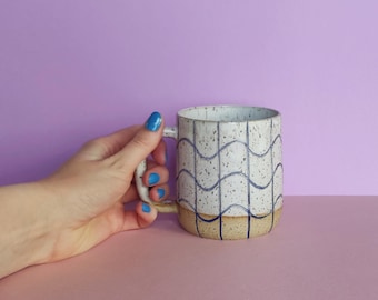 Pre Order Handmade Ceramic Mug in Poolside Squiggle Grid