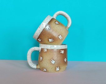 Handmade Ceramic Mug in Floating Tooth Stamp