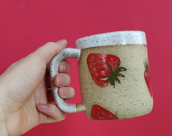Handmade Ceramic Mug in Big Strawberry Stamp