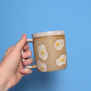 Handmade Ceramic Mug in Fried Egg Stamp