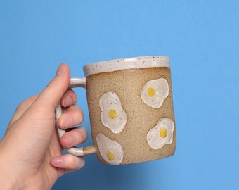 Handmade Ceramic Mug in Fried Egg Stamp