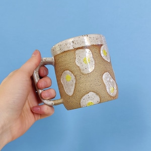 Handmade Ceramic Mug in Fried Egg Stamp